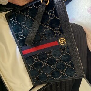 Gucci Black and Red GG Monogram Pouch